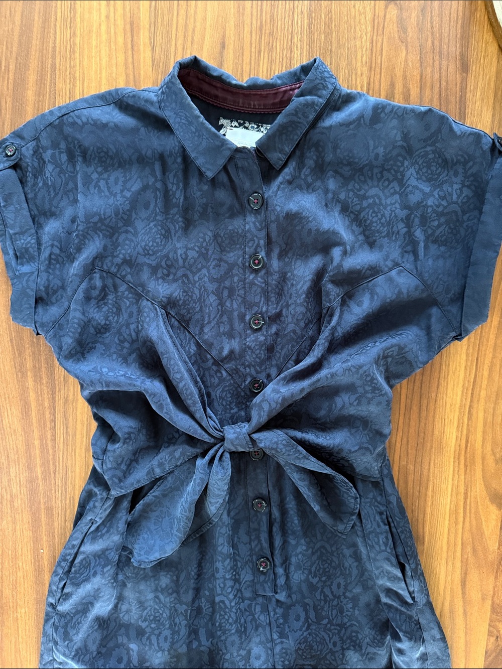 Ett:Twa James by Anthropologie Tie-Waist Button-Front Jumpsuit, Dark Navy Sz 12 - Picture 9 of 15